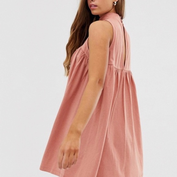 NWT ASOS High Neck Blush Mini Smock Dress - Picture 2 of 4